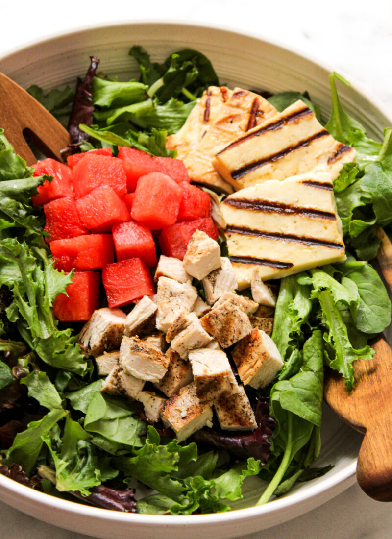 Grilled Halloumi and Chicken Salad With Watermelon